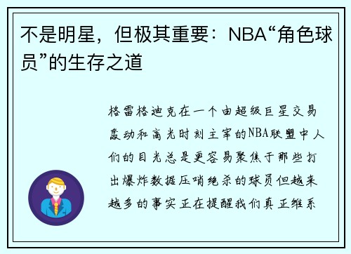 不是明星，但极其重要：NBA“角色球员”的生存之道