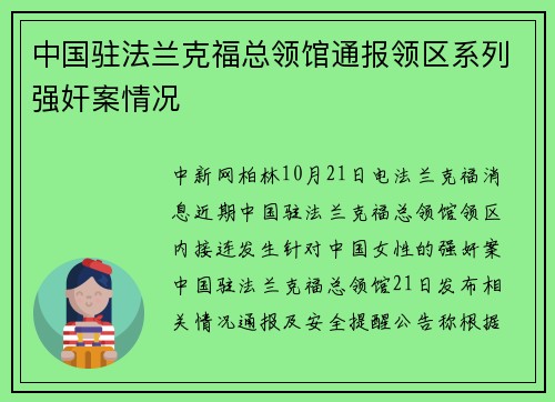 中国驻法兰克福总领馆通报领区系列强奸案情况